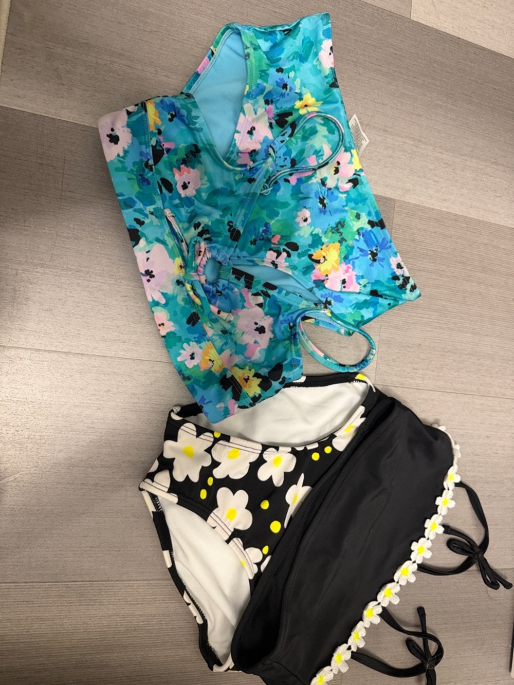 Kids Floral Two-Piece Swim Set - Blue & Black